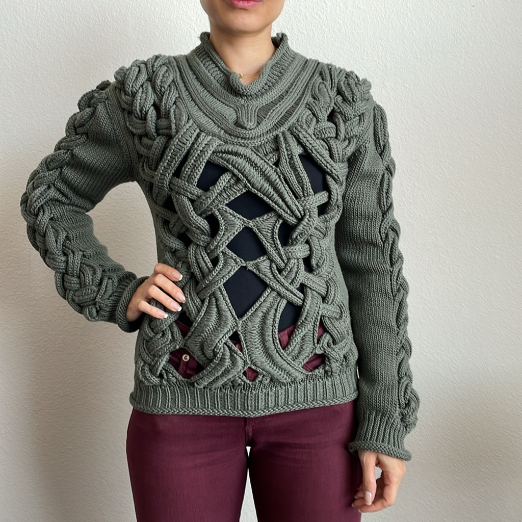 Nicole Miller Green Atelier Cut Wool Sweater